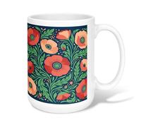 Tasse à café en céramique motif coquelicot, motif floral, bourgeons de feuilles de style bohème, tasse à thé fantaisie avec poignée, idéale pour les amis, la famille, les amoureux, les personnes âgées
