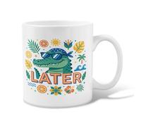 Tasse à café en céramique motif crocodile, soleil tropical, feuille de palmier, vert d'été, tasse fantaisie avec poignée, idéale pour l'amitié, la famille, les collègues, les professeurs, 325 ml