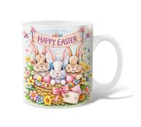 Tasse à café en céramique motif lapin, panier festif printanier, œuf de Pâques, tasse à chocolat chaud fantaisie avec poignée, cadeau pour amitié, famille, collègues, enseignants, personnel chéri, 325