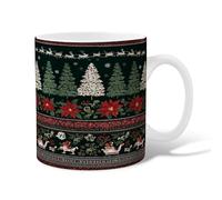 Tasse à café en céramique motif sapin de Noël, poinsettia, renne vert, tasse fantaisie avec poignée, cadeau pour amitié, famille, collègues, enseignants, personnel amour, 325 ml