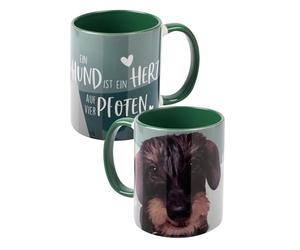 Tasse à café en céramique - Motif teckel - Un chien est un cœur à quatre pattes - Vert - 320 ml