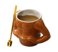 Tasse à café en céramique musculaire - Blanc - 350 ml - Avec cuillère - Boîte cadeau - Design amusant pour le matin - Tasse créative avec bras solides - Cadeau pour les athlètes et les
