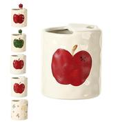 Tasse à café en céramique peinte à la main, 295 ml, deux façons de boire, tasse en porcelaine à motif de fruits créatifs pour café et thé, résistante à la chaleur, cadeau réutilisable (pomme rouge