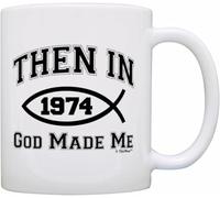 Tasse à café en céramique pour 50e anniversaire avec inscription « Then In 1974 God Made Me Christian » 325 ml