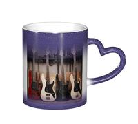 Tasse à café en céramique sensible à la chaleur avec poignée en forme de cœur, motif guitare, basse, instruments de musique, 325 ml, cadeau unique pour anniversaire, famille, amis, amoureux (coffret