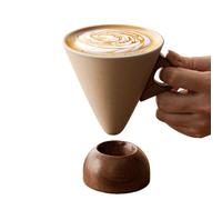 Tasse à café en céramique - Tasse à thé rétro en forme de cône, verre vintage en grès avec base en bois massif, finition mate résistante à la chaleur, idéale pour la maison, le travail, le café, la