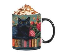 Tasse à café en céramique - Tasse de bibliothèque sur le thème des chats, verres résistants à la chaleur | Tasse en céramique vibrante avec poignée confortable, tasses design chat 350 ml pour la
