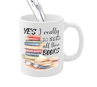 Tasse à café en céramique | Tasse pour amateur de livres pour femme | Tasse fantaisie fan de livre 350 ml Mug à café Yes I Really Do Need All These Books Ceramic Literature