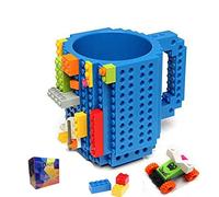 Tasse à café en forme de brique à construire, tasses amusantes à faire soi-même, cadeaux de Noël fantaisie pour homme et femme, Thanksgiving, Nouvel An avec 3 sacs d'accessoires (bleu)