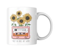 Tasse à café en forme de cassette musicale, motif de tournesols, style vintage, rétro, idée cadeau, décoration florale