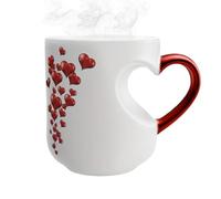 Tasse à café en forme de cœur à changement de couleur | 325 ml en forme de cœur | Tasse à café fantaisie en céramique avec poignée | Pour couples, maison, cuisine, voyage, pause travail, matin, soirée