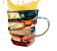 Tasse à café en forme de livre peint - Tasse en verre empilé 3D avec cuillère pour les amateurs de littérature | Cadeau fantaisie pour la fête des pères, la maison, le dortoir et l'école