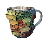 Tasse à café en forme de livre - Tasse à cappuccino avec poignée - Vaisseau sur le thème de la bibliothèque - Cadeau littéraire pour bibliophiles, design 3D empilé en céramique, tasse à thé - Blanc et