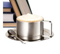 Tasse à café en métal | 200 ml anti-éclaboussures double paroi en acier inoxydable avec cuillère | Tasses à thé et sauces pour golf cour balcon cour extérieur jardin parc maison pique-nique fête