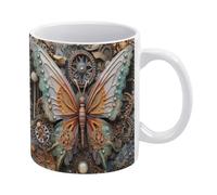 Tasse à café en métal 3D motif papillon, 325 ml, pour petit ami, petite amie, meilleur ami, Noël - Blanc
