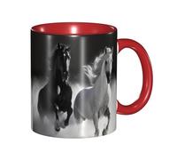 Tasse à café en porcelaine de 325 ml avec poignée, tasse à café noir et blanc avec chevaux qui courent en cours d'exécution pour le bureau et la maison, tasse à café latte pour thé et lait, tasses à