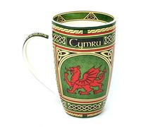 Tasse à café en porcelaine du Pays de Galles - Dragon rouge gallois avec motif nœuds celtiques irlandais, 400 ml