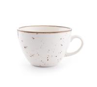Tasse à café en porcelaine fine de qualité supérieure - 350 ml - Style bohème avec finition mouchetée élégante et bord marron naturel - Passe aux chocs, aux rayures, au lave-vaisselle et au