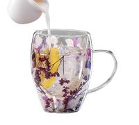 Tasse à café en verre - 350 ml - Tasse en verre à fleurs séchées, résistante à la chaleur, design transparent, accessoire de cuisine élégant pour la maison | Tasse à café pour lait, chocolat