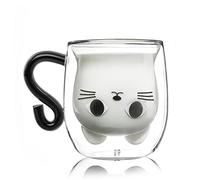 Tasse à café en verre à double paroi en forme de chat, cadeau pour anniversaire, Saint-Valentin, fête des mères, Pâques, Noël, femme, épouse, maman, grand-mère, fille, enseignante, amie, idée cadeau