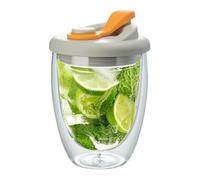 Tasse à café en verre à double paroi pour café | Design à double paroi avec bouchon à clip sécurisé, construction légère, plusieurs options de couleur de poignée de couvercle, convient aux boissons