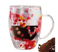 Tasse à café en verre à double paroi - Tasse à café | Tasses à café en verre | Tasse à café transparente avec poignée | Tasse à café en verre à double couche | Tasse à café à fleurs isolée pour