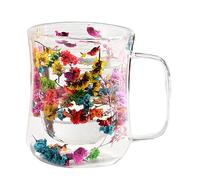 Tasse à café en verre à double paroi - Tasse isolée en borosilicate de 400 ml, design infusé de fleurs, clarté retenant la chaleur, récipient à boisson élégant | convient aux femmes pour ses réunions