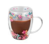 Tasse à café en verre à double paroi, tasses à café en verre avec fleurs - Tasse à café avec poignée, tasse de boisson à double paroi | tasses à cappuccino, tasse isolante pour thé, lait, café au lait