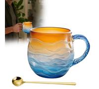 Tasse à café en verre de mer fabriquée à la main avec cuillère, motif vague des océans, verre texturé unique sur le thème de la plage pour thé, cocktails, cadeaux inspirés de la mer pour les amateurs