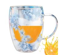 Tasse à café en verre - Double paroi - Tasse à fleurs - Poignée anti-éclaboussures - Design anti-éclaboussures - Hot Cold Beverage Tumbler, Creative Clear Drinkware Gift For Family Friends Home Office