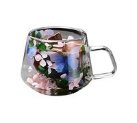 Tasse à café en verre isolée, tasses à café en verre double - Gobelet rond à double paroi de 200 ml - Tasses en verre Floral Fusion pour cappuccino, thé, café au lait, boissons froides et chaudes