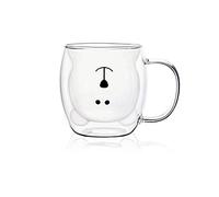 Tasse à café en verre isotherme à double paroi avec poignée - Motif ours mignon - 250 ml - Parfaite pour les expresso et le thé - Idéale pour les anniversaires, la Saint-Valentin et le bureau