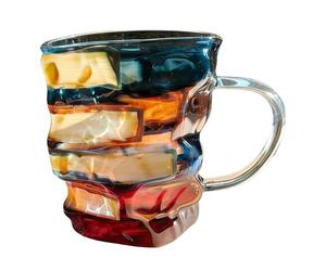 Tasse à café en verre, motif livre peint - Usage , statue de collection pour la maison, le dortoir, l'école, les voyages, hommes, femmes, étudiants, adultes