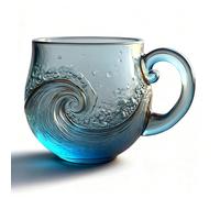 Tasse à café en verre soufflé à la main avec motif texturé, fabriqué à la main sur le thème de l'océan, cadeau pour les amoureux (bleu, 1 pièce)