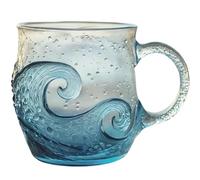 Tasse à café en verre soufflé à la main avec poignée, motif vague givrée texturée pour les amateurs de thé, de vin et de plage, 355 ml, idée cadeau artistique côtière (A)