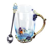 Tasse à café en verre, tasse à thé en verre - Tasses et cuillères pour femme, tasses à boire florales pour la Saint-Valentin, ensemble de cuillères mignonnes pour grand-mère, maman, épouse, petite