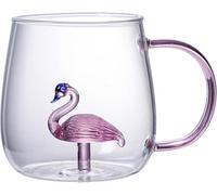 Tasse à café en verre transparent 3D résistant à la chaleur avec poignée, figurine d'animal mignon à l'intérieur pour café, thé, lait, cadeau fantaisie (grue)