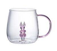 Tasse à café en verre transparent avec poignée en borosilicate résistant à la chaleur, motif animal mignon résistant à la chaleur (ra-bbit) 380 ml