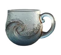 Tasse À Café En Verre Transparent - Bouteille D'eau De 300 Ml Au Design Ondulé, Tas-se Sur Le Thème De L'océan Soufflée À La Main Avec Poignée | Tasse En Verre De Mer Avec Texture Pour Femmes