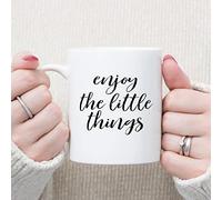 Tasse à café « Enjoy The Little Things » en céramique - 325 ml - Pour café ou thé - Avec citation amusante - Cadeau pour femme, homme, amis, maman, épouse, sœur, anniversaire, festival, anniversaire