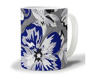 Tasse à café et à thé en forme de fleur bleue et grise de 340,2 g - Tasses à café en céramique pour la maison, le bureau, tasses à café en céramique pour femmes et hommes, passent au micro-ondes, au