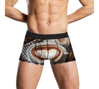 Tasse à café et grains de café sur une vieille table en bois pour hommes Boxers slips imprimés Trunks Short Pants Sous-vêtements de sport Gym Underpants Style2531, Comme indiqué sur la photo, XL