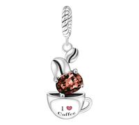 Tasse à café et pendentif en grains de café, accessoire de bracelet à breloques en argent sterling 925, compatible avec le collier bracelet pandora