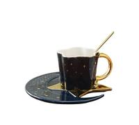 Tasse à café et Soucoupe en céramique de Style Nordique en Forme d'étoile et de Lune, Ensemble créatif pour Le thé de l'après-midi, Tasse à Eau (C)