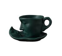 tasse à café et soucoupe, Ensemble de tasses et soucoupes à fleurs, styliste, en trois dimensions, faites la main, for le thé l'après-midi(Green)