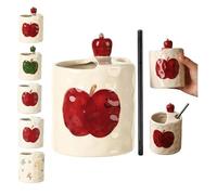 Tasse à café expresso 350 ml en céramique avec trou pour siroter, tasses à café en céramique 3D pour la fabrication de café (rouge 3D)