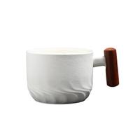 Tasse à café expresso créative avec poignée en bois - Personnalité rétro - Tasse en poterie grossière - Blanc - Moyen - 150 ml