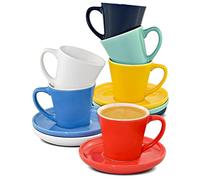 Tasse a Cafe Expresso en Ceramique Multicolore - Lot de 6 Tasses avec Soucoupes - Lavable au Lave-vaisselle - 70ml