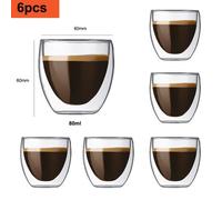 Tasse à café/Expresso - Verre - Set de 6 - 80ml - Double paroi - Contemporain
