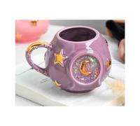 Tasse à café faite à la main de 400 ml avec motif de tarot fantaisie, motif étoile / lune, tasse à café glacé tendance en forme de ciel étoilé pour la maison/le bureau (violet)